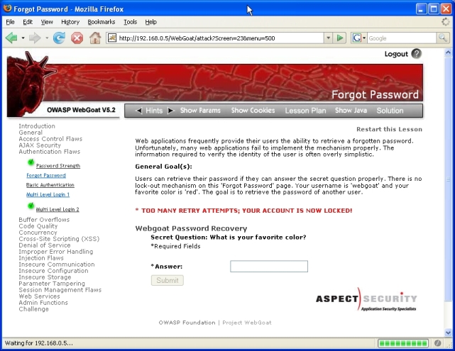 OWASP ModSecurity Securing WebGoat Forgot password javascript3.jpg