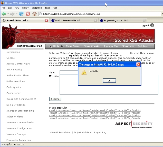 OWASP ModSecurity Securing WebGoat Stored xss SS2.jpg