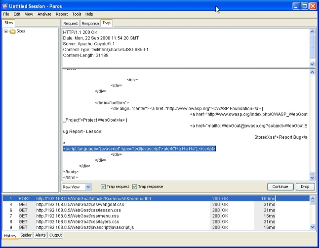 OWASP ModSecurity Securing WebGoat Stored xss SS1.jpg
