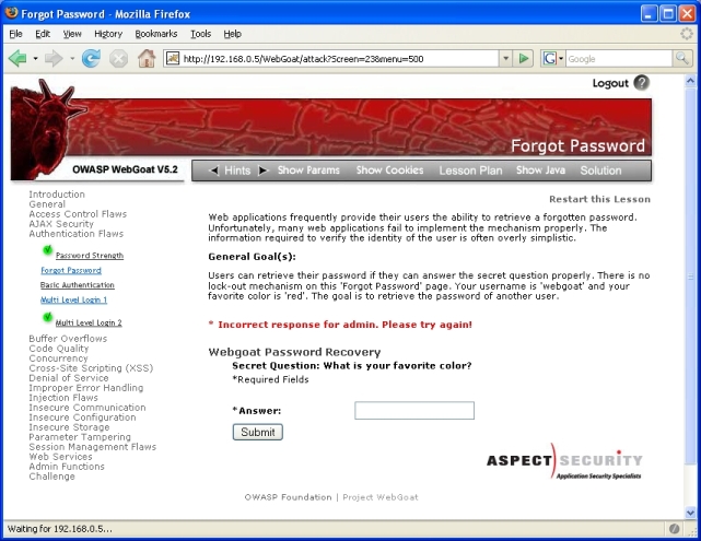 OWASP ModSecurity Securing WebGoat Forgot password javascript2.jpg