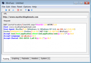 JBroFuzz 'GET' Request with a 'UserID' parameter